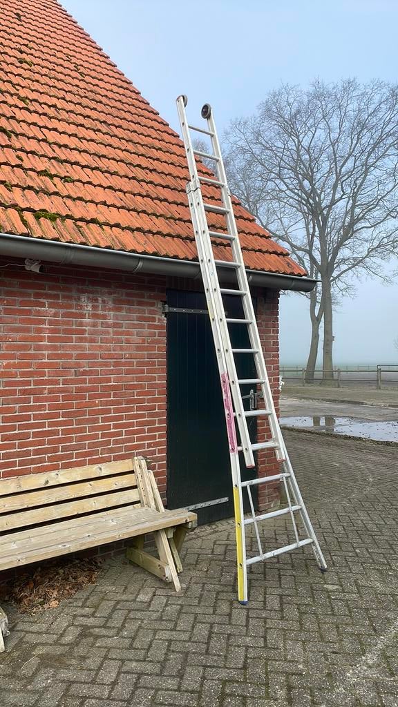 Ladder 2x12 sporten met gevelrollen, Doe-het-zelf en Verbouw, Ladders en Trappen, Ophalen, Gebruikt, 4 meter of meer