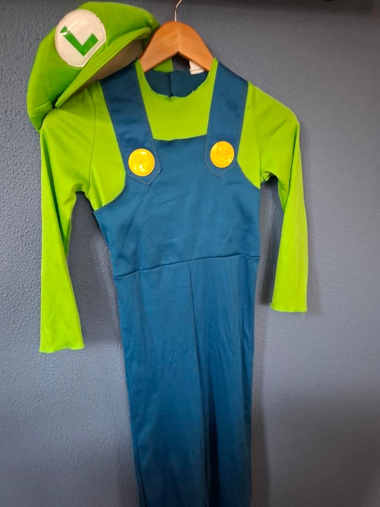 Luigi Carnavalspak - Maat 140, Ophalen of Verzenden, Zo goed als nieuw, 134 t/m 140, Jongen of Meisje