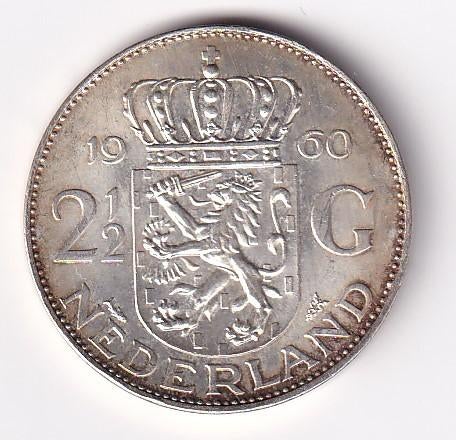 2 1/2 Gulden 1960 Zeer Fraai met Patina, Postzegels en Munten, Munten | Nederland, Koningin Juliana, Zilver, Ophalen of Verzenden