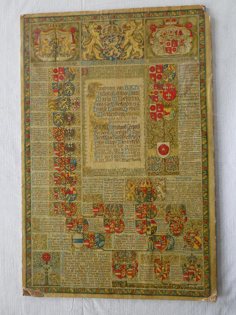 stamboom van koningin Juliana en prins Bernard, Verzamelen, Koninklijk Huis en Royalty, Ophalen, Gebruikt, Nederland, Kaart, Foto of Prent