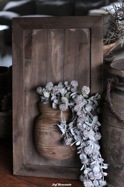 Lijst met kruik sober teak compleet met toef eucalyptus, Www.jufbrocante.nl, Www.jufbrocante.nl, Nieuw, Ophalen of Verzenden