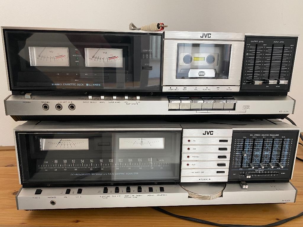 JVC JR-S201 receiver & KD-S201 cassettedeck, Ophalen, Gebruikt, JVC, Minder dan 60 watt