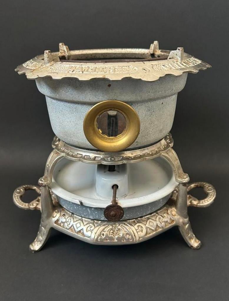 1-Pits Grijs Gespikkeld Haller Petroleumstel, Antiek en Kunst, Antiek | Emaille, Ophalen of Verzenden