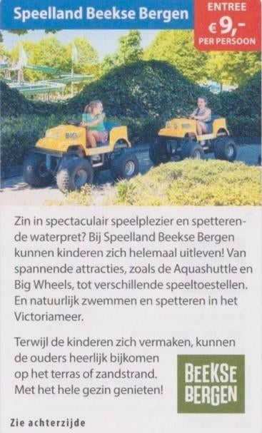 Speelland Beekse Bergen kortingsbon, Tickets en Kaartjes, Recreatie | Pretparken en Attractieparken, Drie personen of meer, Kortingskaart
