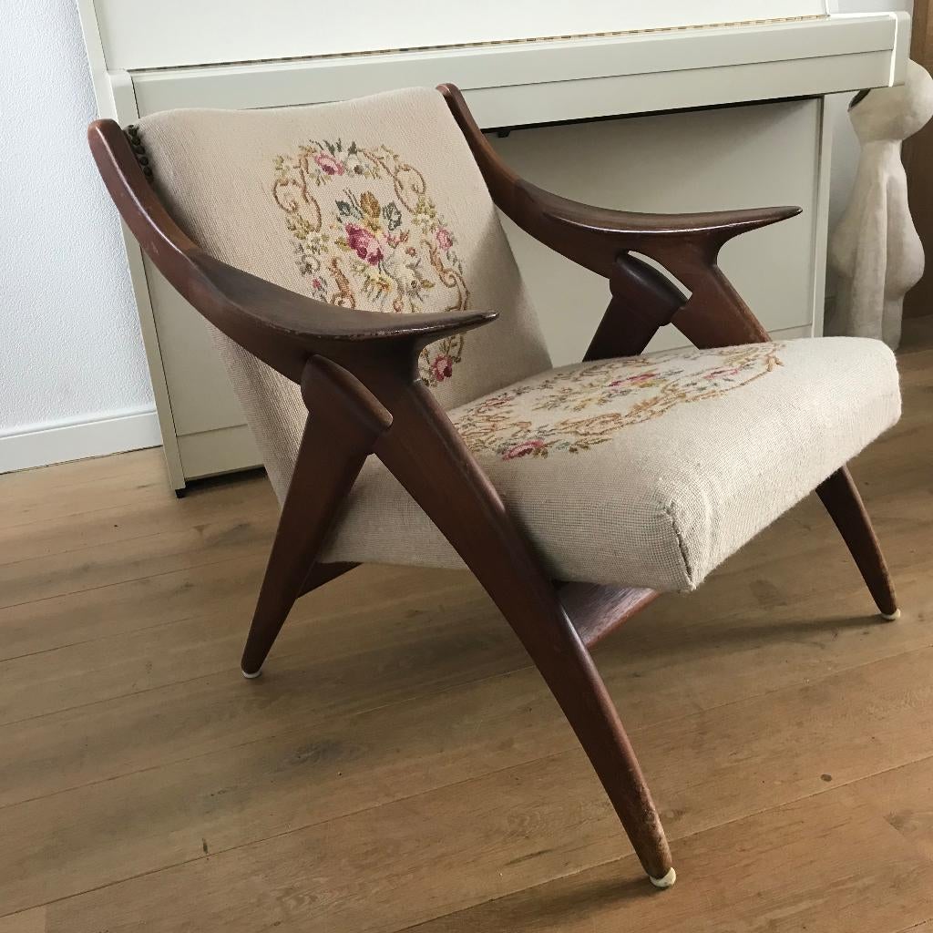 De Ster Gelderland knoop knop fauteuil stoel vintage, Huis en Inrichting, Fauteuils, Ophalen, Gebruikt, 75 tot 100 cm, Nvt