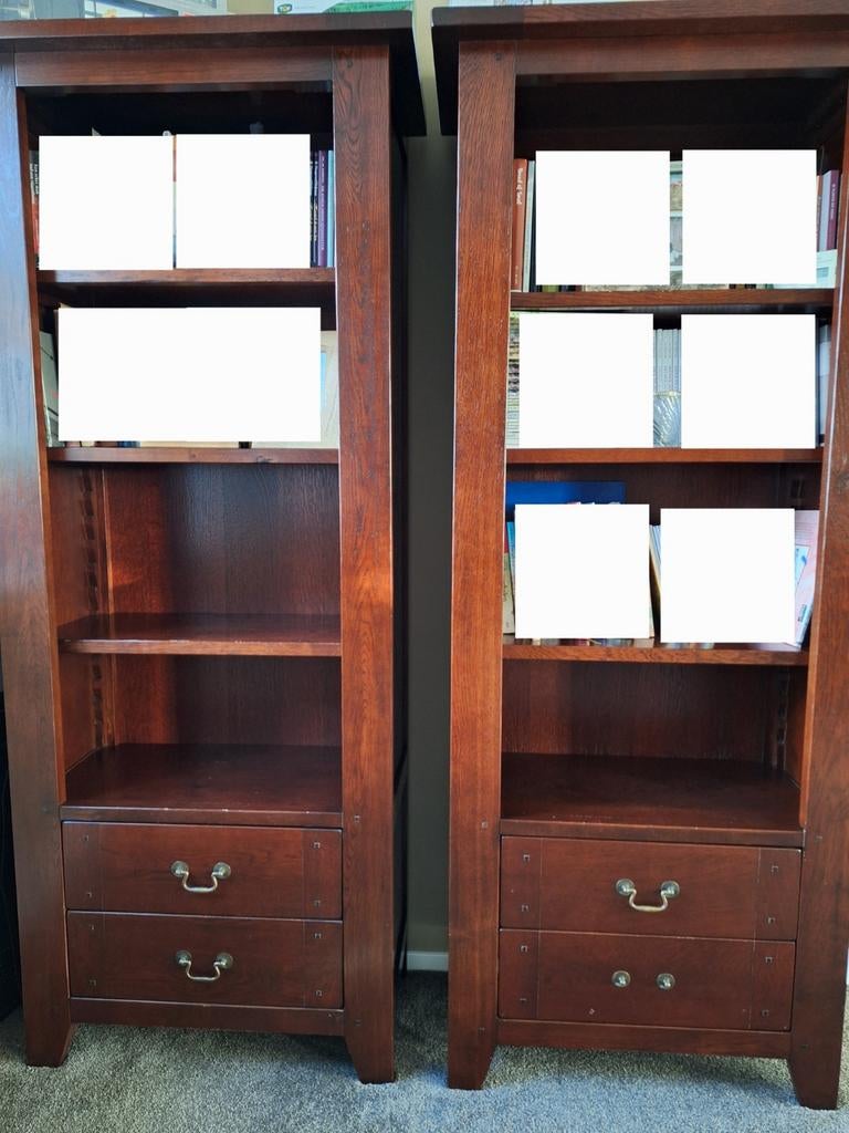 Twee houten boekenkasten evt bijpassend buffetkast, Huis en Inrichting, Kasten | Boekenkasten, Ophalen, Met plank(en), 50 tot 100 cm