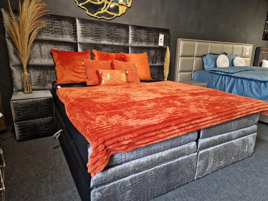 Voorraad Sale | Luxe Boxsprings | Croco Velvet Opbergruimte, Ophalen, Grijs, Eric Kuster, Croco, Velvet, 200 cm