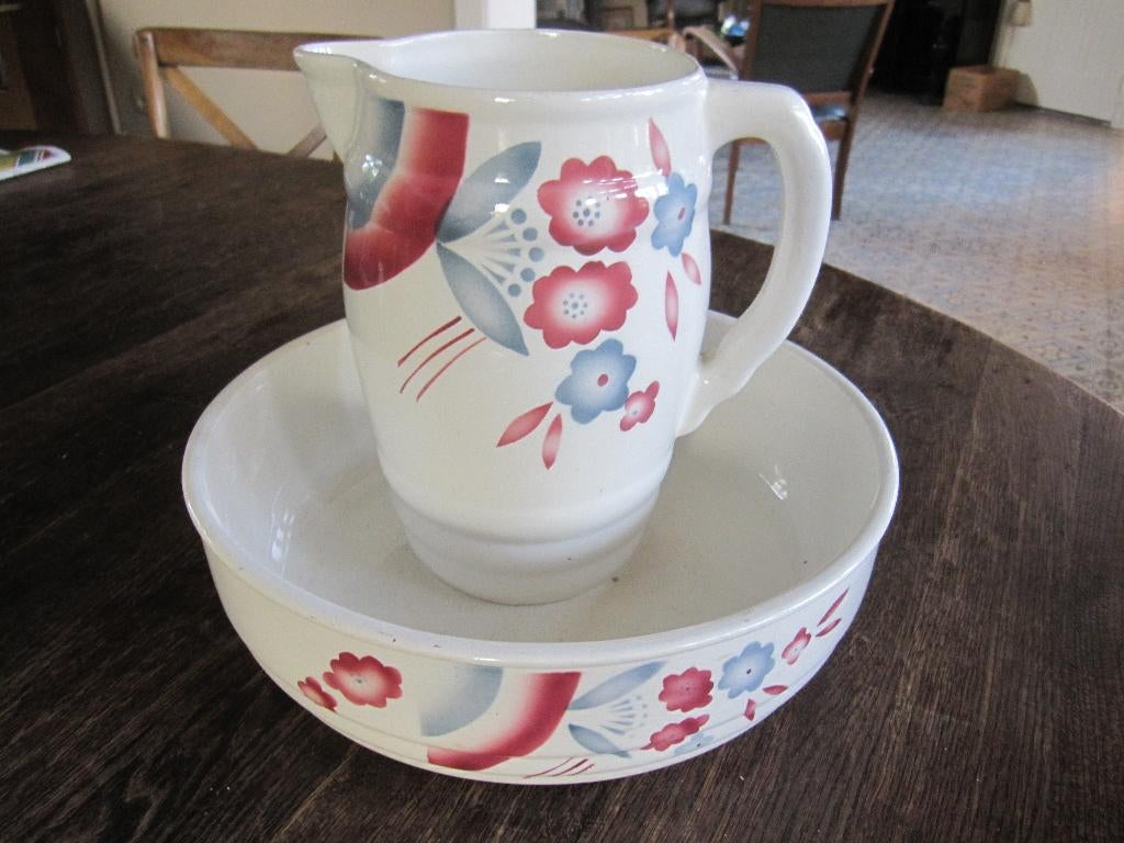 Lampetstel met mooie oude kleuren blauwgrijs en rozerood