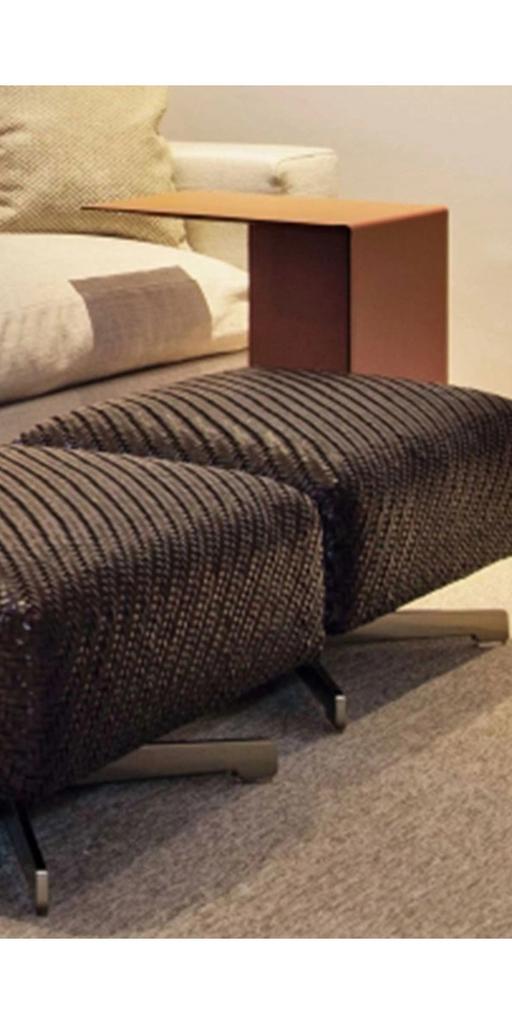 Flexform pouf 45x65 Tuigleder visgraat Dark brown np 5.119,-, Huis en Inrichting, Minder dan 50 cm, Info@micheldethouars.nl, Flexform