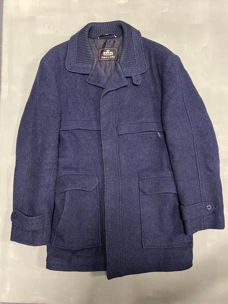 Vintage wollen AaBee herenjas 1960 topvondst! Maat 50, Ophalen of Verzenden, Gedragen, Maat 48/50 (M), Blauw