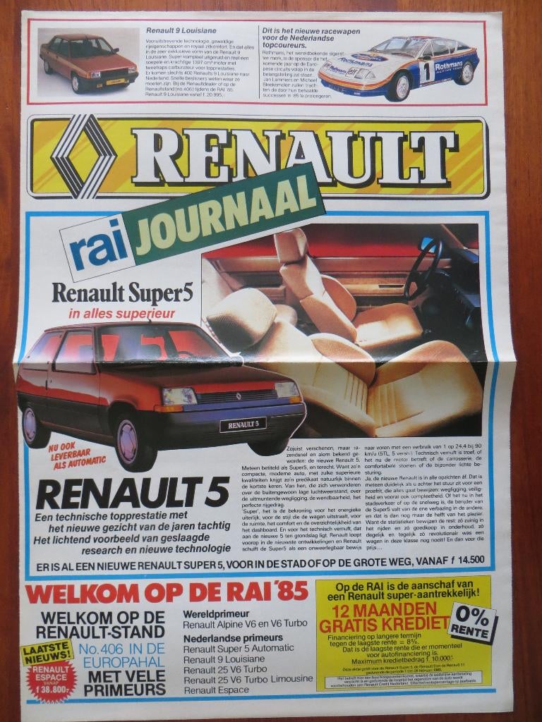 Renault RAI Journaal RAI ’85 (febr. 1985) 4, Super 5, 9, 11, Ophalen of Verzenden, Nieuw, Renault