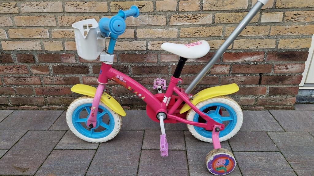 Peppa pig kinderfiets met duwstang - 10 inch, Ophalen, Zijwieltjes, Gebruikt, Volare