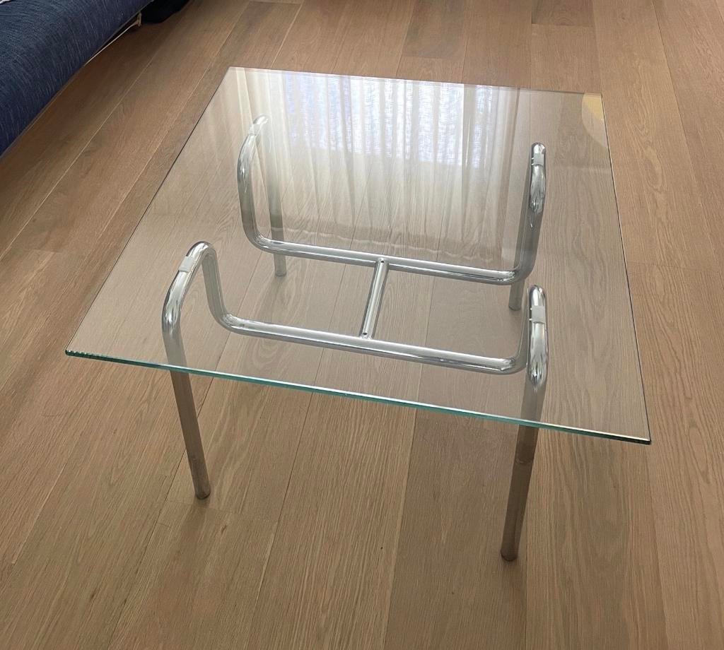 Salontafel Chroom met Glas Design, Huis en Inrichting, Tafels | Salontafels, Ophalen, 50 tot 100 cm, Vierkant, 50 tot 100 cm