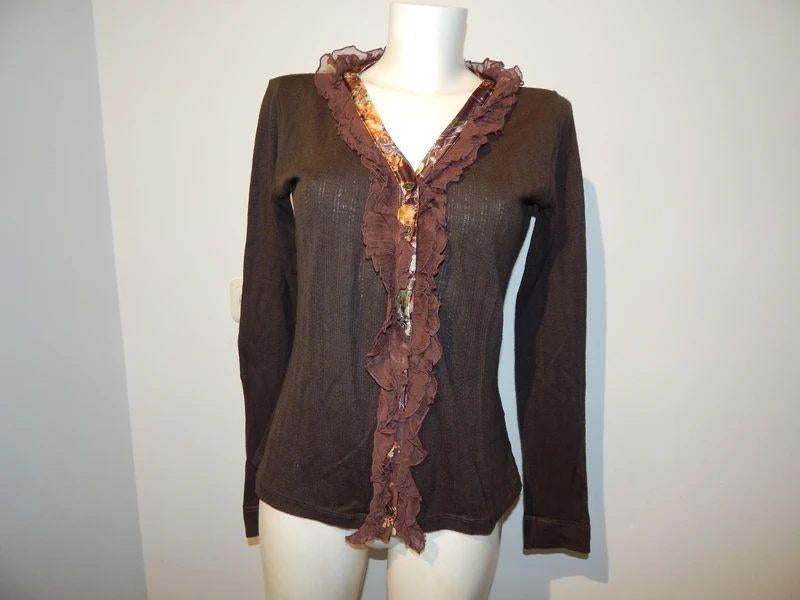 Dolce & Gabbana deels wollen vintage vest zijde ruches L, Kleding | Dames, Dolce & Gabbana, Bruin, Verzenden, Maat 42/44 (L)