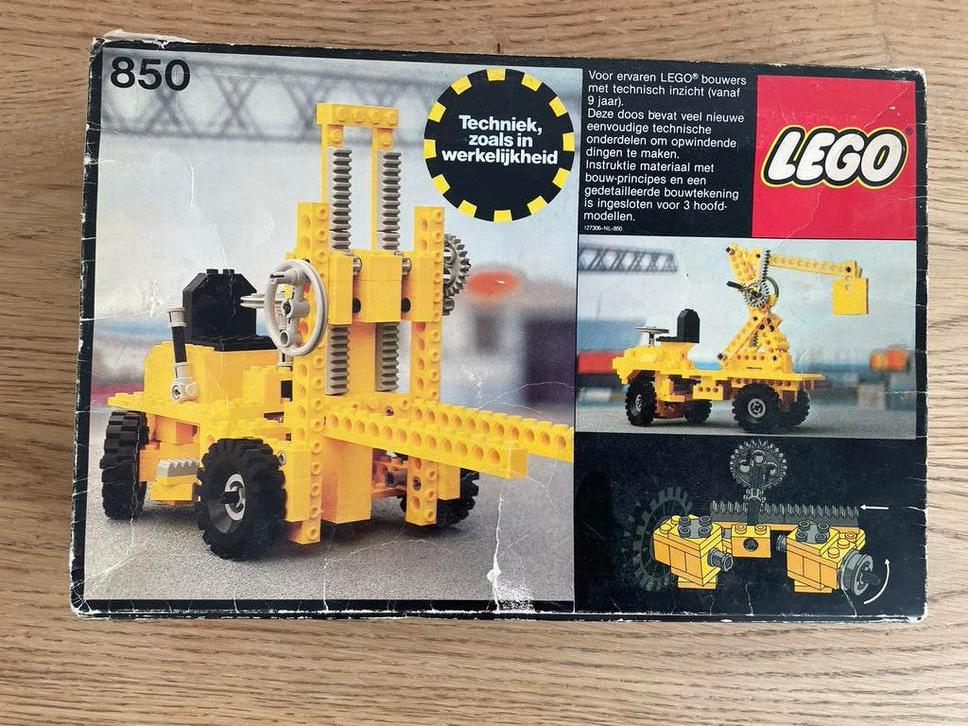 Lego Technic 850 Vorkheftruck/Kiepwagen Vintage (met doos), Ophalen of Verzenden, Gebruikt, Complete set, Lego
