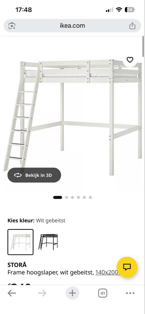 IKEA STORÅ Tweepersoons Hoogslaper - Wit Gebeitst, Huis en Inrichting, Slaapkamer | Stapelbedden en Hoogslapers, Ophalen, Gebruikt