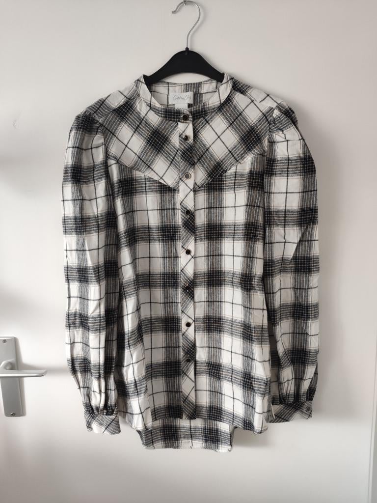 Cotton Club blouse overhemd geblokt zwart wit goud xs 34 nie, Wit, Nieuw, Ophalen of Verzenden, Maat 34 (XS) of kleiner