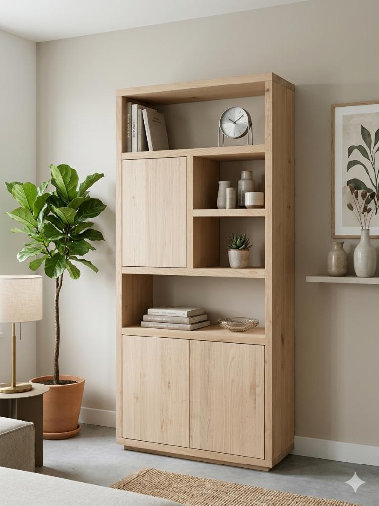 Massief eiken boekenkast - buffetkast, Huis en Inrichting, Met deur(en), Eikenhout, Nieuw, 150 tot 200 cm