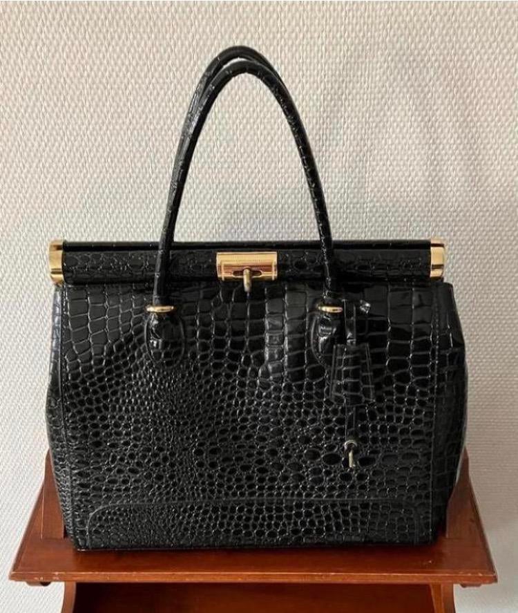 Slangen lederen tas zgan., Ophalen of Verzenden, Zo goed als nieuw, Zwart, Handtas