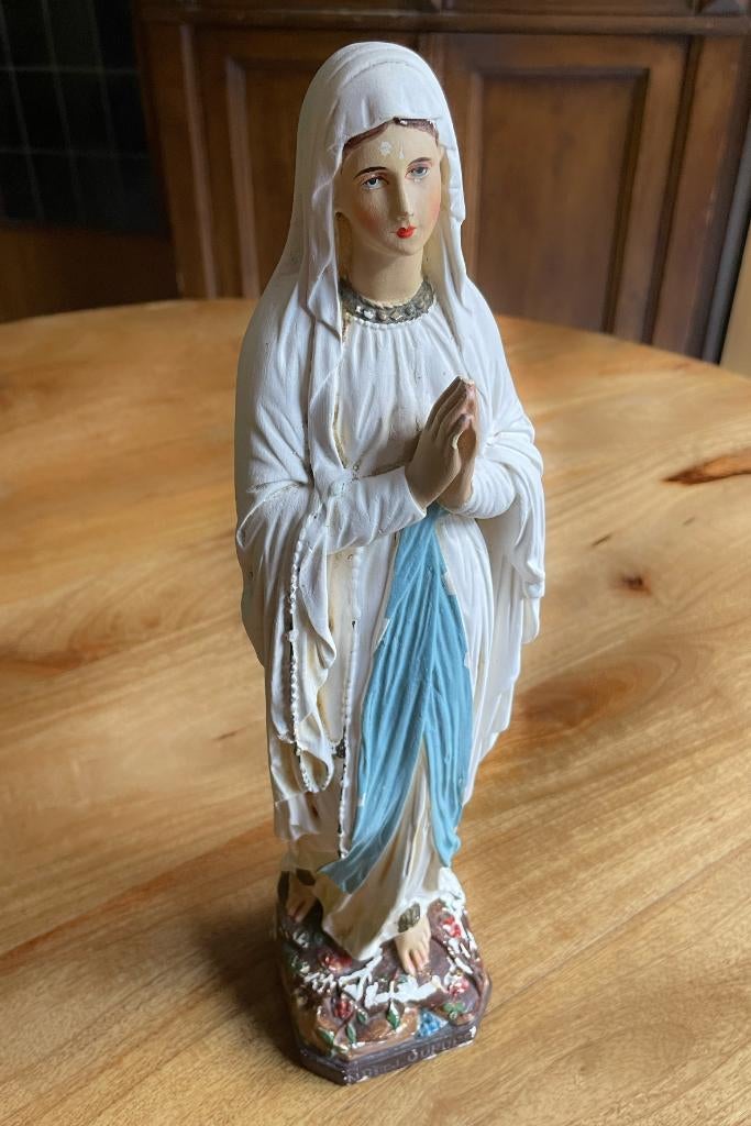 Antiek gipsen beeld Maria, Notre Dame de Lourdes, Verzamelen, Religie, Gebruikt, Christendom | Katholiek, Beeld(je), Ophalen