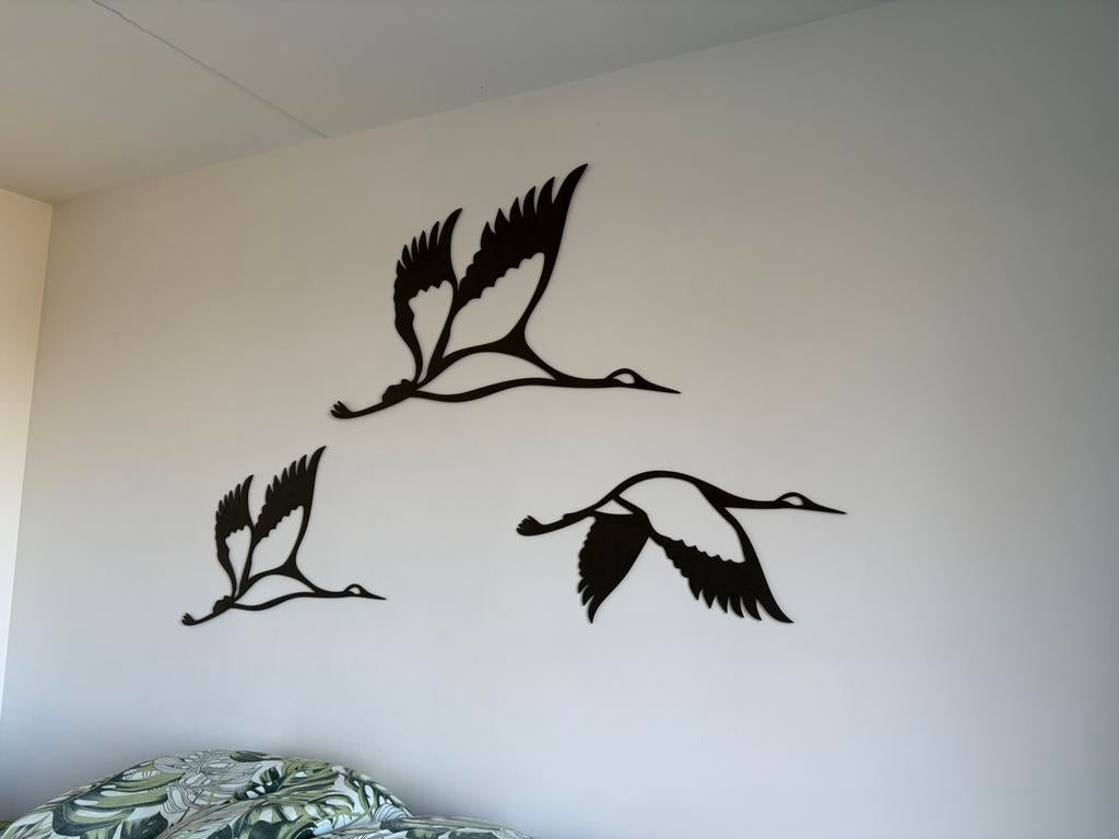 Wanddecoratie zwarte Kraanvogels 60 en 80 cm, Ophalen, Zo goed als nieuw