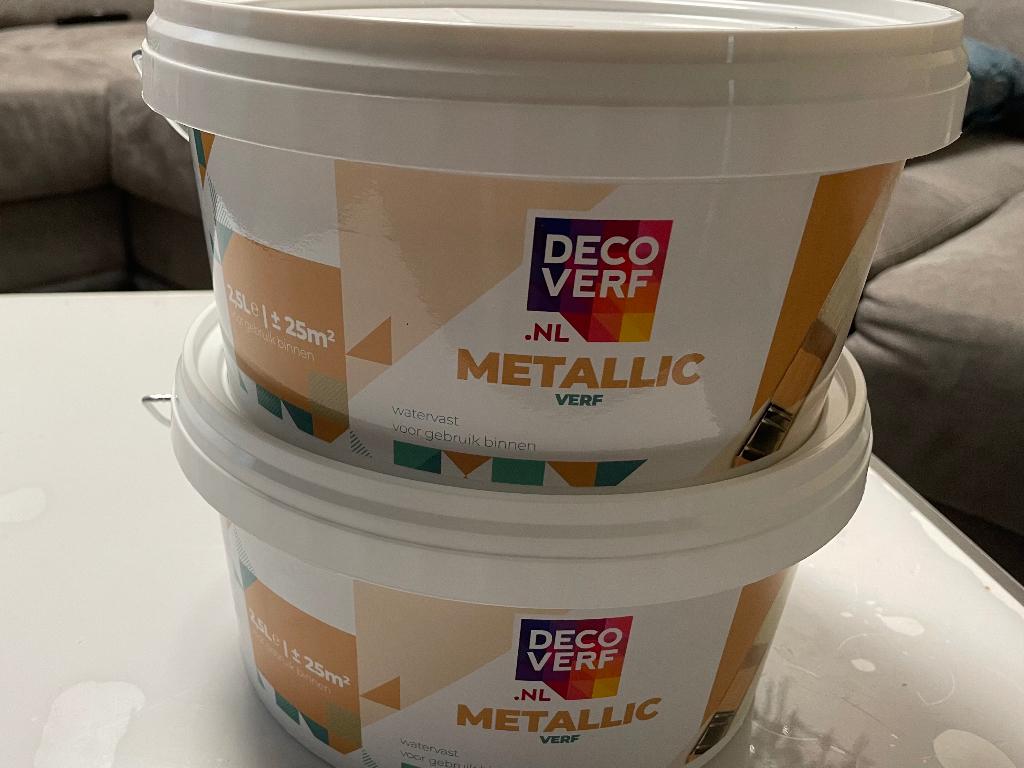 2x Deco verf Metalic 2.5 L, Ophalen, Nieuw, Wit