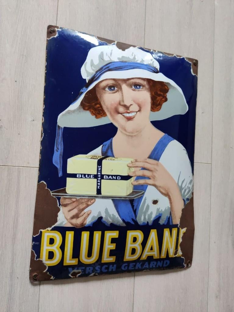 Emaille Reclamebord Blue Band Gekarnd, Peters Elberfeld, Ophalen of Verzenden, Gebruikt, Reclamebord