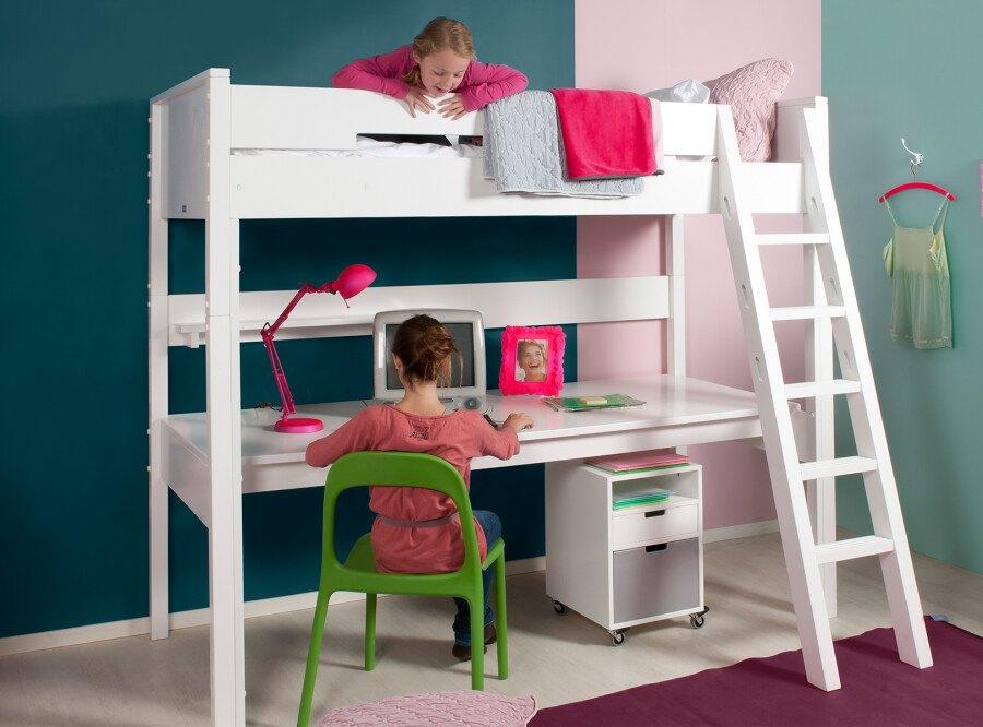 BOPITA Hoogslaper XL 90x200 met schuine trap en buro, Kinderen en Baby's, Kinderkamer | Stapelbedden en Hoogslapers, Ophalen, Zo goed als nieuw