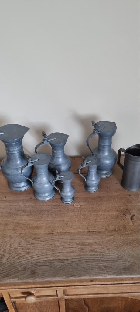 Antieke tinnen kannen en kruiken - Set van 7, Antiek en Kunst, Antiek | Tin, Ophalen of Verzenden