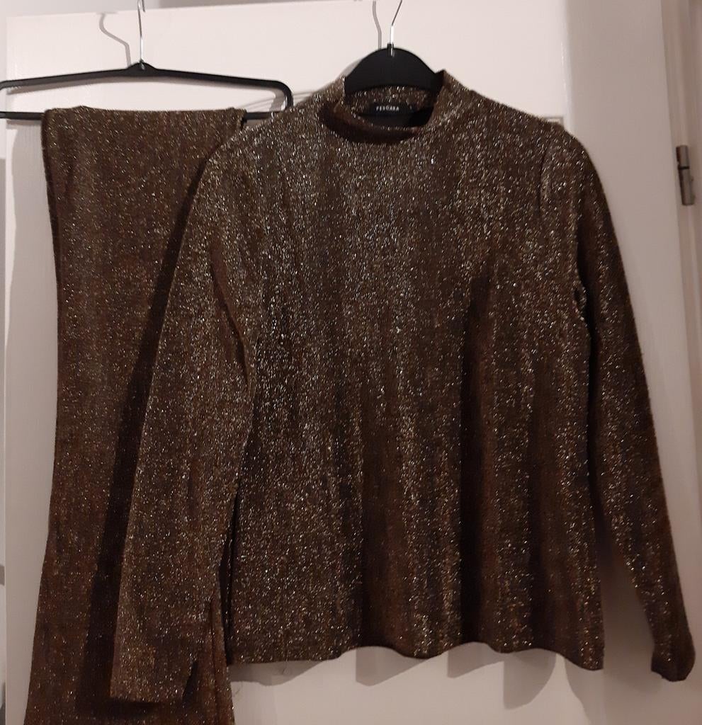 Leuke Set Broek met Shirt Bruin Gemeleerd met Glittereffect, Kleding | Dames, Maat 38/40 (M), Bruin, Ophalen of Verzenden, Zo goed als nieuw
