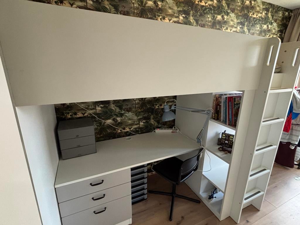 IKEA Småstad Hoogslaper met bureau en kast, grijs, Ophalen, Gebruikt, Hoogslaper