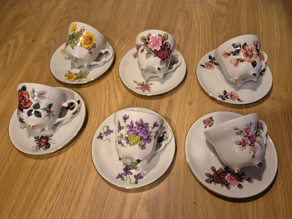 Unieke kopjes en schotels set., Ophalen of Verzenden