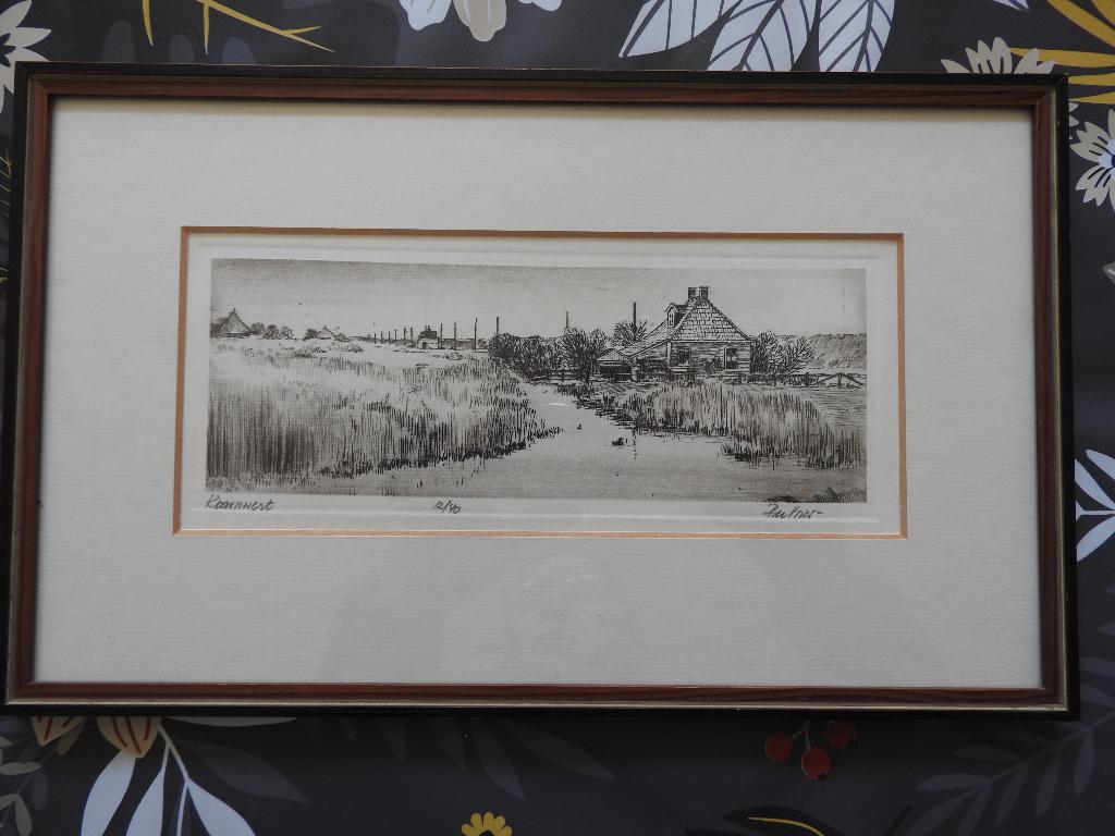 Gesigneerde Ets - P. de Vries - Koarnwert 12/40 - Cornwerd, Antiek en Kunst, Ophalen, Ets