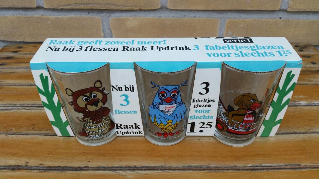 Set van drie fabeltjeskrant glazen in verpakking serie 1, Verzamelen, Ophalen of Verzenden, Nieuw, Gebruiksvoorwerp