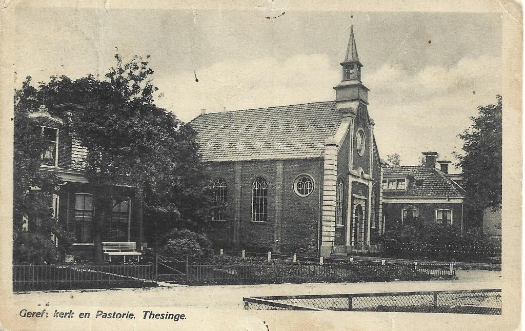 Thesinge;  Geref. Kerk en pastorie, Verzenden, 1920 tot 1940, Gelopen, Groningen