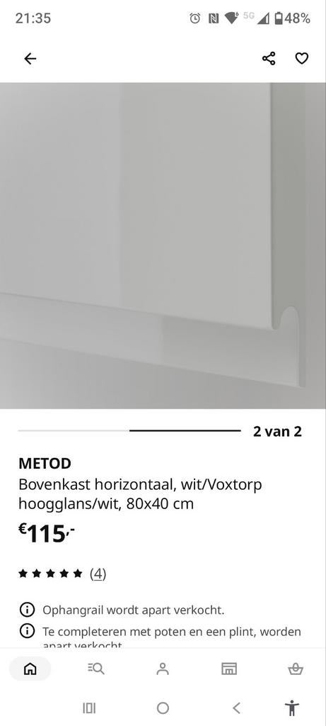 Ikea Metod bovenkasten 80x40 hoogglans wit + afzuigunit, Ophalen of Verzenden