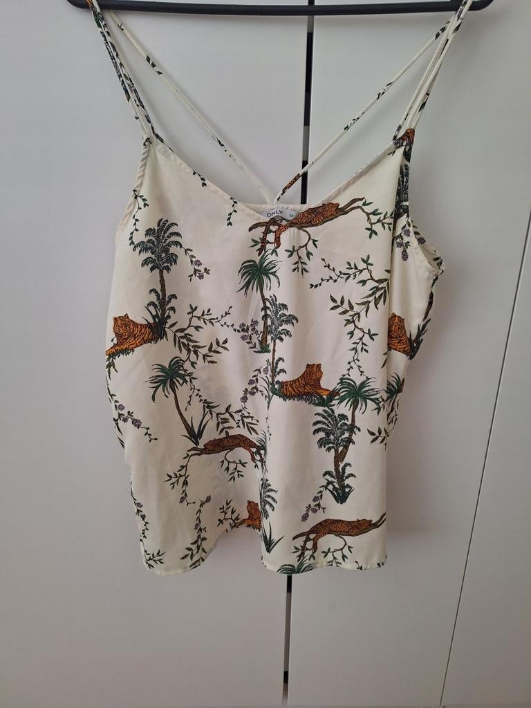 Leuke top met tijgerprint en spaghettibandjes - Maat M, Kleding | Dames, Tops, Maat 38/40 (M), Beige, Ophalen of Verzenden, Zo goed als nieuw