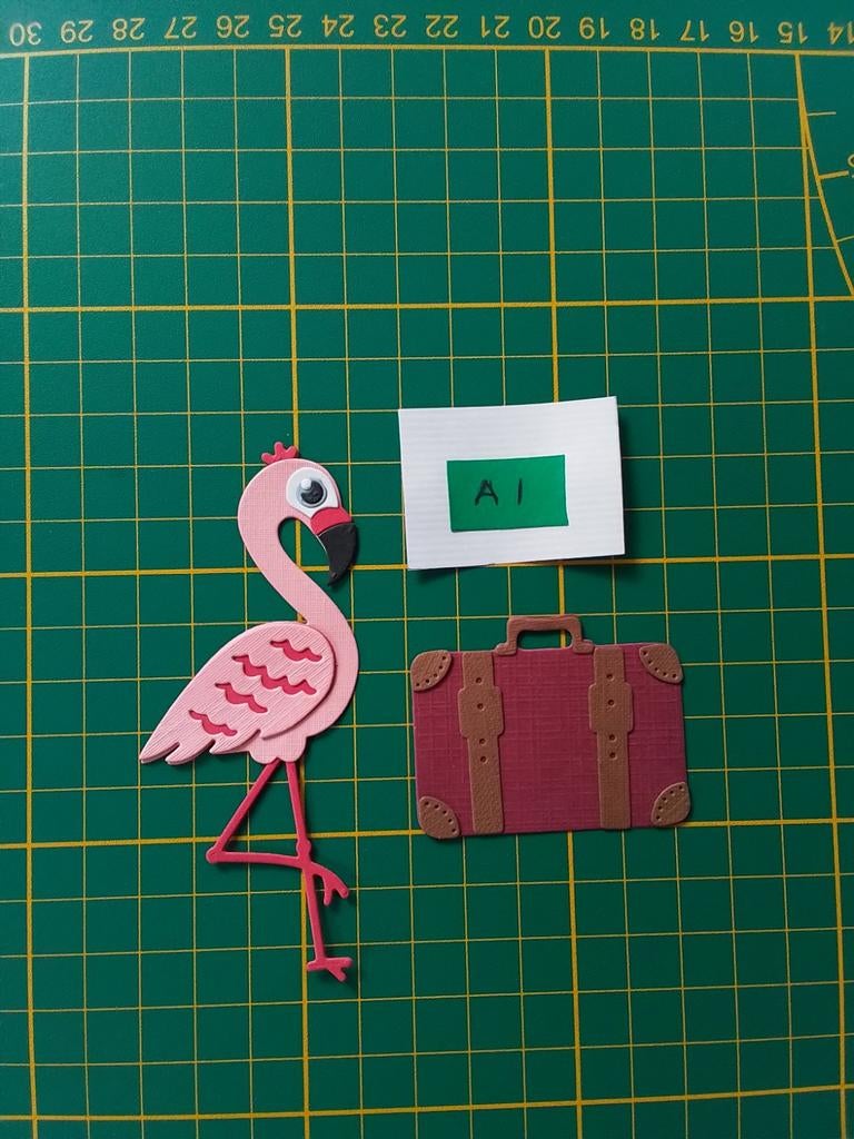 A1 Stansjes oud roze flamigo met bordeaux koffer, Ophalen of Verzenden, Nieuw, Overige thema's, Overige typen