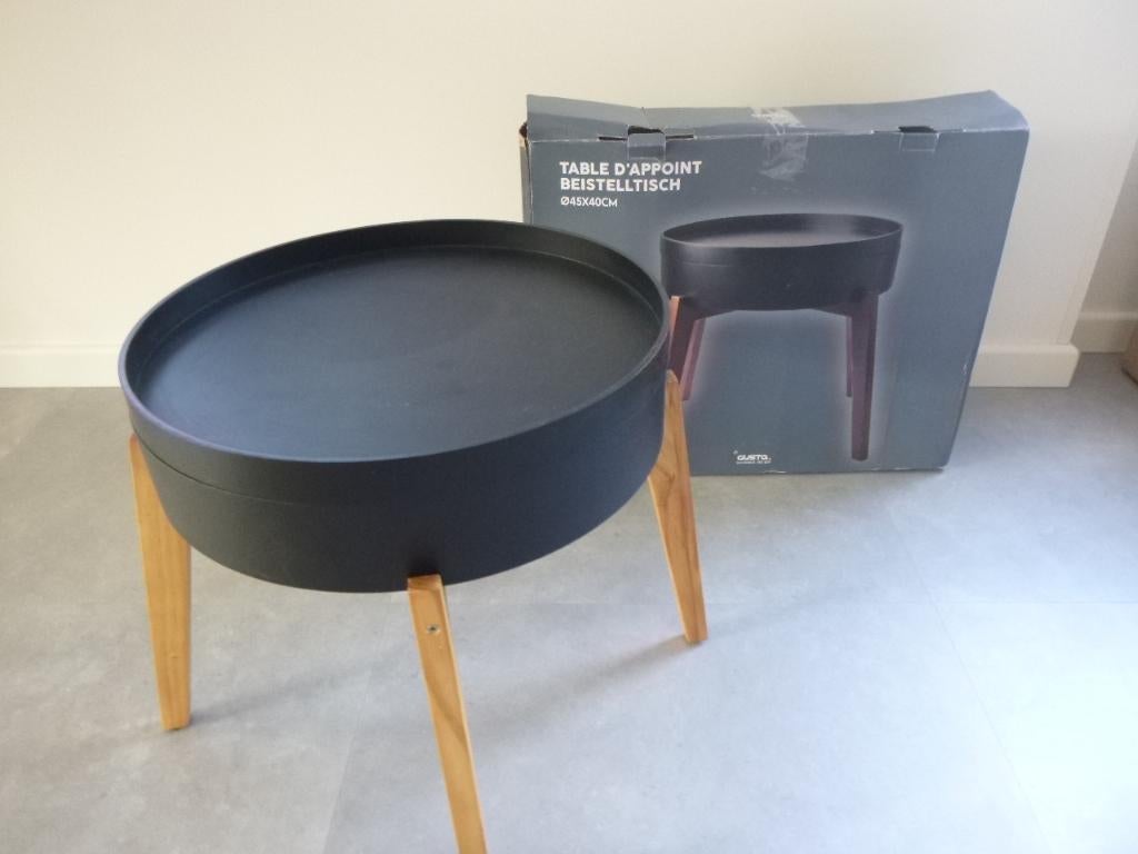 Gusta bijzettafel-dienblad-opbergen 45x40cm, hoog 41cm zgan, Minder dan 45 cm, Minder dan 55 cm, Rond, Ophalen of Verzenden