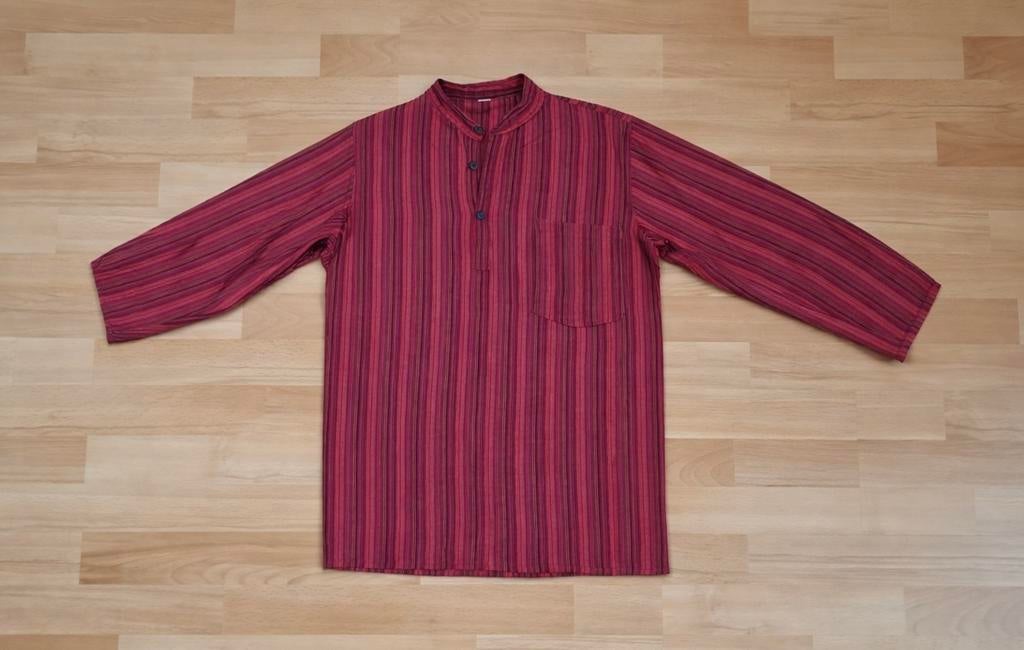 Nepal overhemd met strepen maat M, Ophalen of Verzenden, Gedragen, Rood, Overige halswijdtes