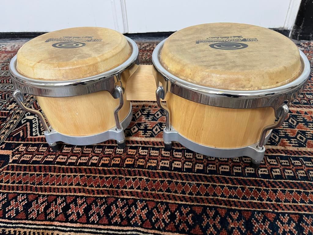 Supercussion Bongo Set Pro Model, Natural Wood editie, Muziek en Instrumenten, Percussie, Gebruikt, Trommel, Ophalen