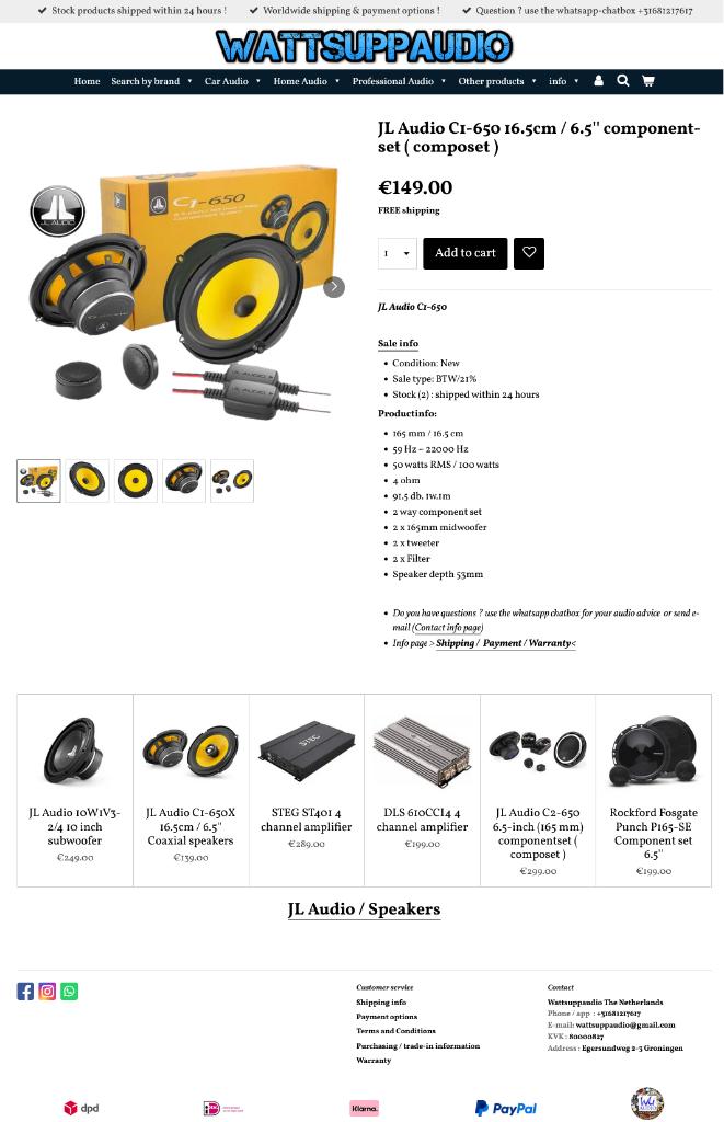 JL Audio C1-650 16.5cm / 6.5'' component-set ( composet ), Hifi-Focus, Aalsmeerderweg 173 1432 CL, Aalsmeer, Nieuw, Ophalen of Verzenden