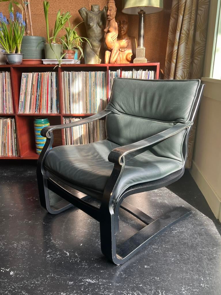 Vintage fauteuil Ake Fribytter voor  Nelo Möbel zwart grijs, Ophalen, Gebruikt, Minder dan 75 cm, Vintage