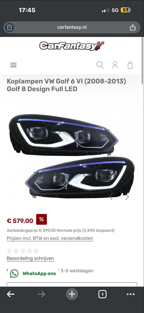 FULL LED Koplampen en mistlampen voor Golf 6, Auto-onderdelen, Ophalen of Verzenden, Gebruikt, Volkswagen