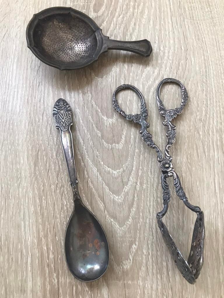 Theezeefje - vpro lepel - suikertang Art Deco zilver, Ophalen of Verzenden