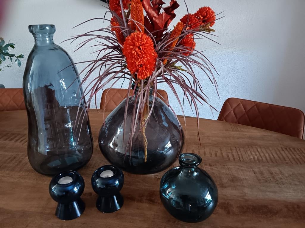 Petrol glazen vazen  Groot en klein, Ophalen, Overige kleuren, Nieuw, Glas