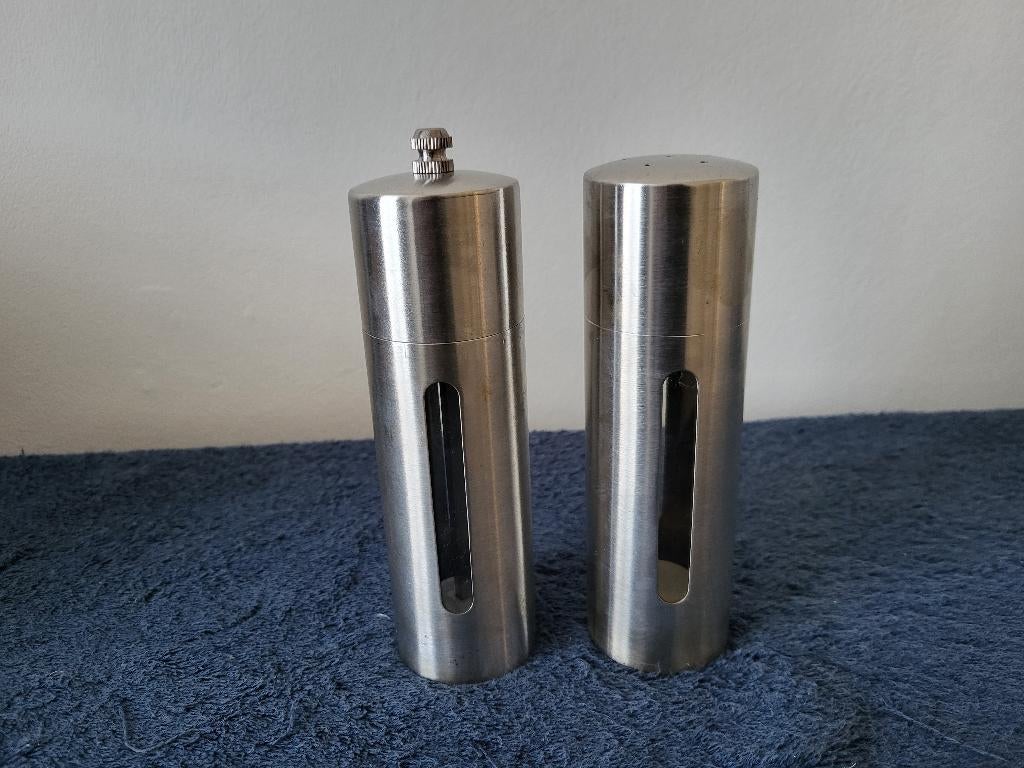 pepermolen en zout stel RVS 16 cm hoog, Verzenden