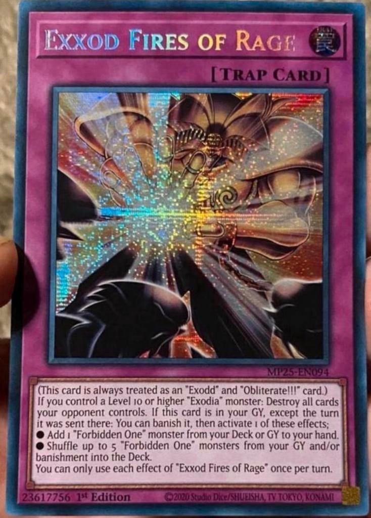 Yu-Gi-Oh! Exxod Fires of Rage MP25 1st Edition !, Ophalen of Verzenden, Zo goed als nieuw, Losse kaart, Foil