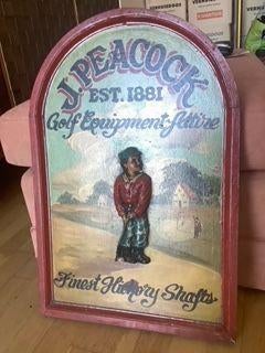 J.Peacock vintage golf reclamebord wandbord sportbord hout, Ophalen, Handgemaakt, Hout, Zo goed als nieuw