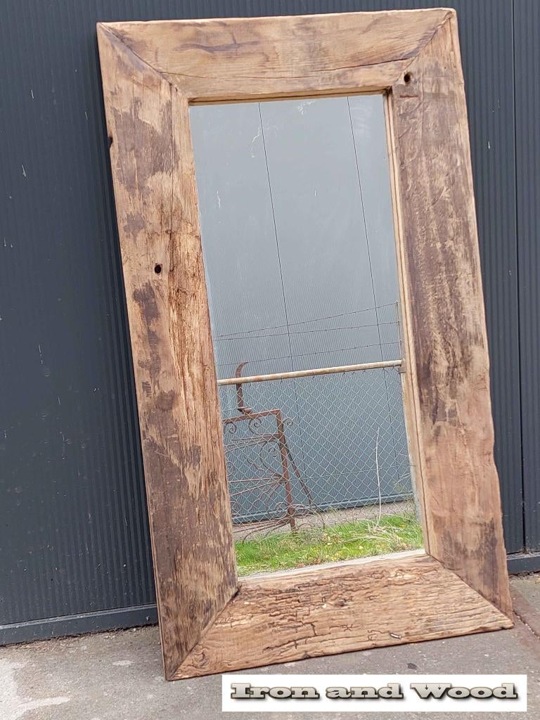 Spiegel van oude eiken wagondelen afm: 109 x 62, Ophalen, 100 tot 150 cm, Nieuw, Rechthoekig